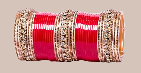 Bridal Chura for Women (Red & Golden) with boomerang like stones (Reverse VR- Article No. 20)