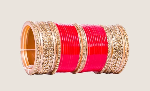 Bridal Chura for Women (Red, White & Golden) with leaf like stones (Reverse VR- Article No. 38)