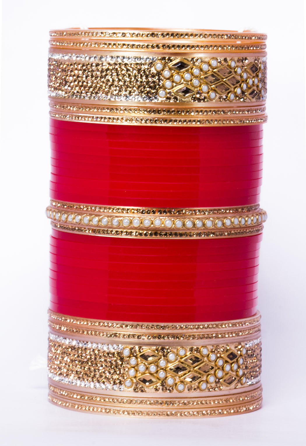 Bridal Chura for Women (Red & Golden) with pearl white & designer spherical stones (Reverse VR- Article No. 40)