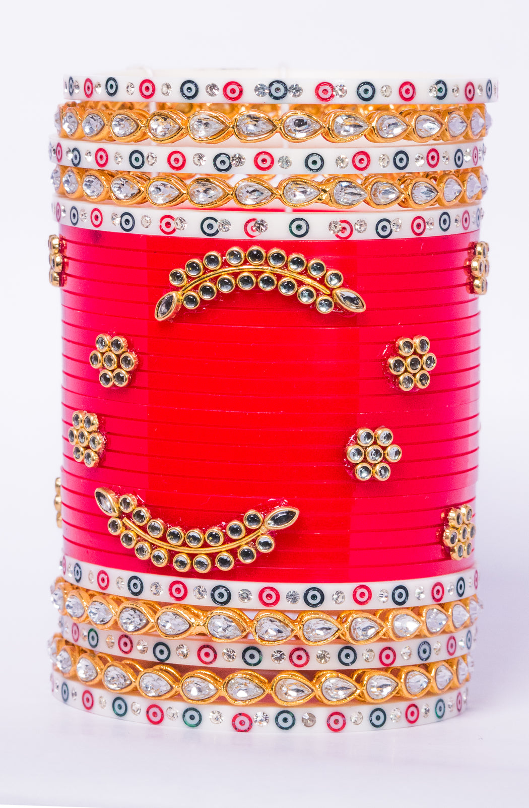 Bridal Chura for Women (Red, White & Golden) with leaf like stones (Reverse VR- Article No. 34)