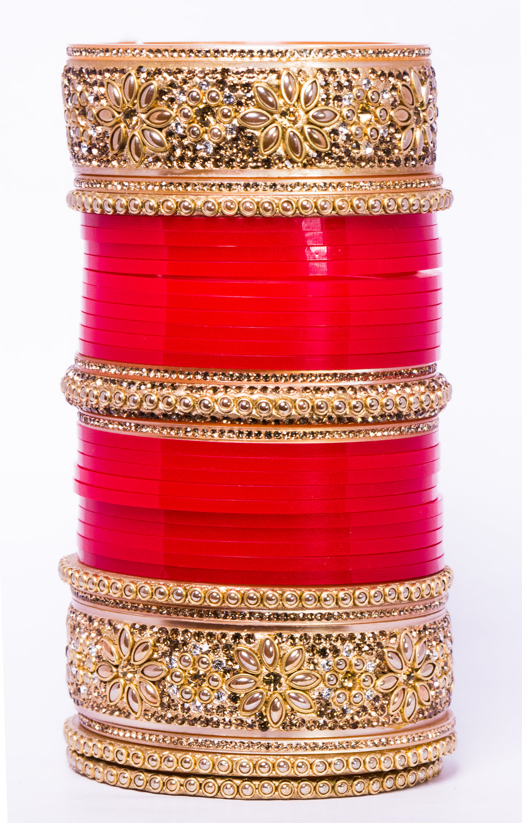 Bridal Chura for Women (Red & Golden) with flower like stones (Reverse VR- Article No. 39)