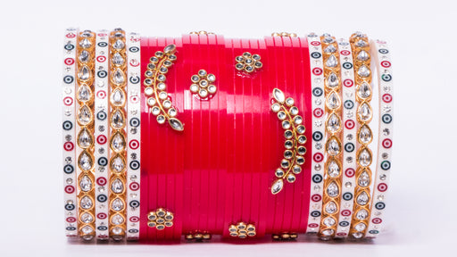 Bridal Chura for Women (Red, White & Golden) with leaf like stones (Reverse VR- Article No. 34)