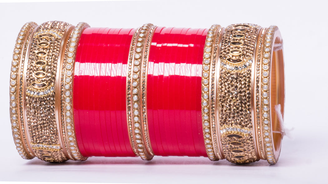 Bridal Chura for Women (Red & Golden) with designer stones (Reverse VR- Article No. 35)