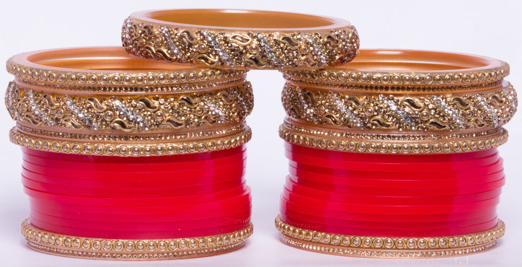 Bridal Chura for Women (Red & Golden) with designer stones (Reverse VR- Article No. 31)