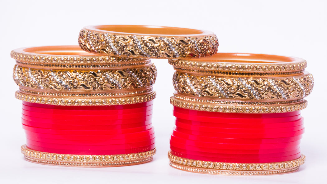 Bridal Chura for Women (Red & Golden) with designer stones (Reverse VR- Article No. 31)