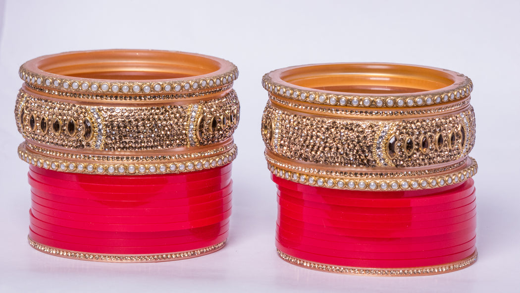 Bridal Chura for Women (Red & Golden) with designer stones (Reverse VR- Article No. 35)