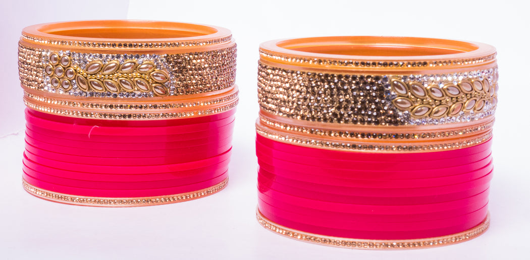 Bridal Chura for Women (Red & Golden) with golden leaf like stones (Reverse VR- Article No. 33)