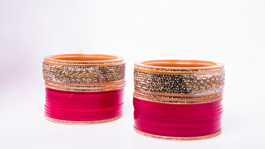 Bridal Chura for Women (Red & Golden) with golden leaf like stones (Reverse VR- Article No. 33)