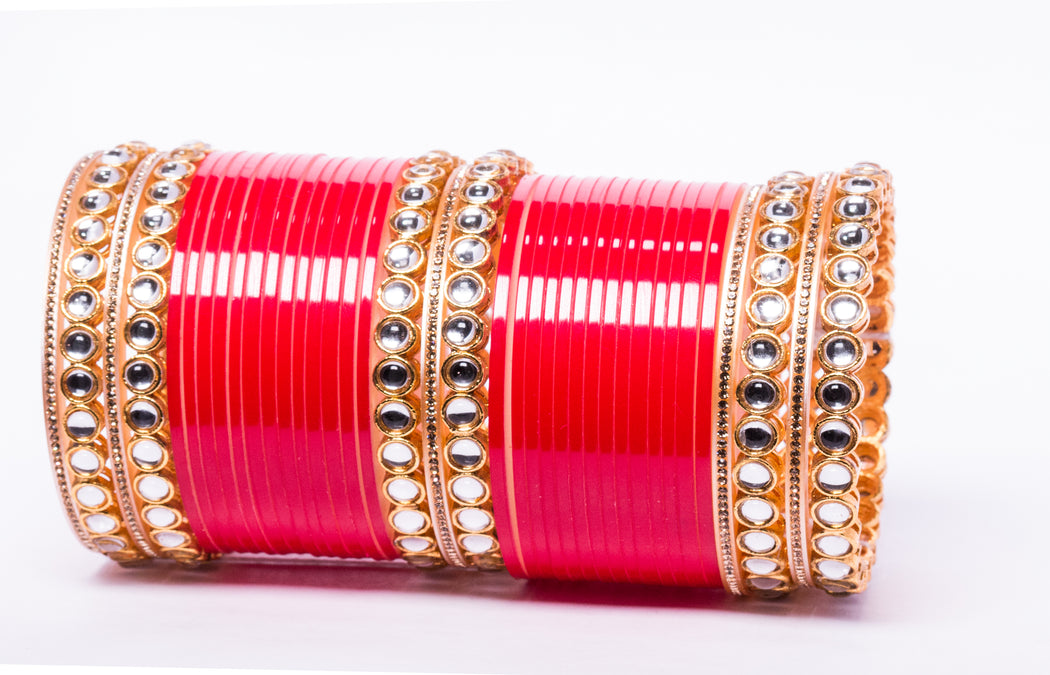 Bridal Chura for Women (Red & Golden) with circular mirror stones (Reverse VR- Article No. 12)