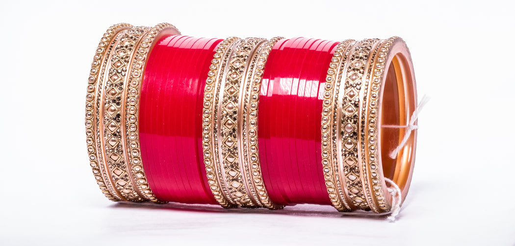 Bridal Chura for Women (Red & Golden) with spherical stones (Reverse VR- Article No. 16)