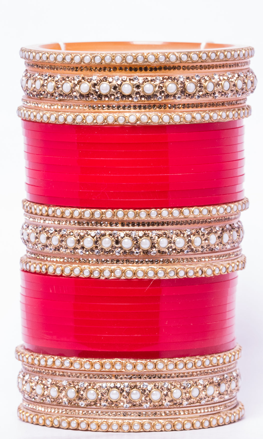 Bridal Chura for Women (Red & Golden) with pearl white spherical stones (Reverse VR- Article No. 37)