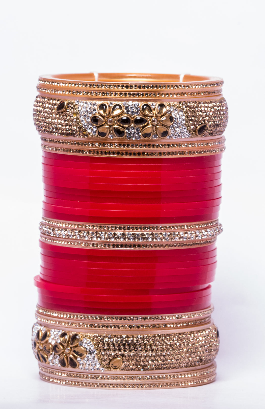 Bridal Chura for Women (Red & Golden) with flower like stones (Reverse VR- Article No. 17)