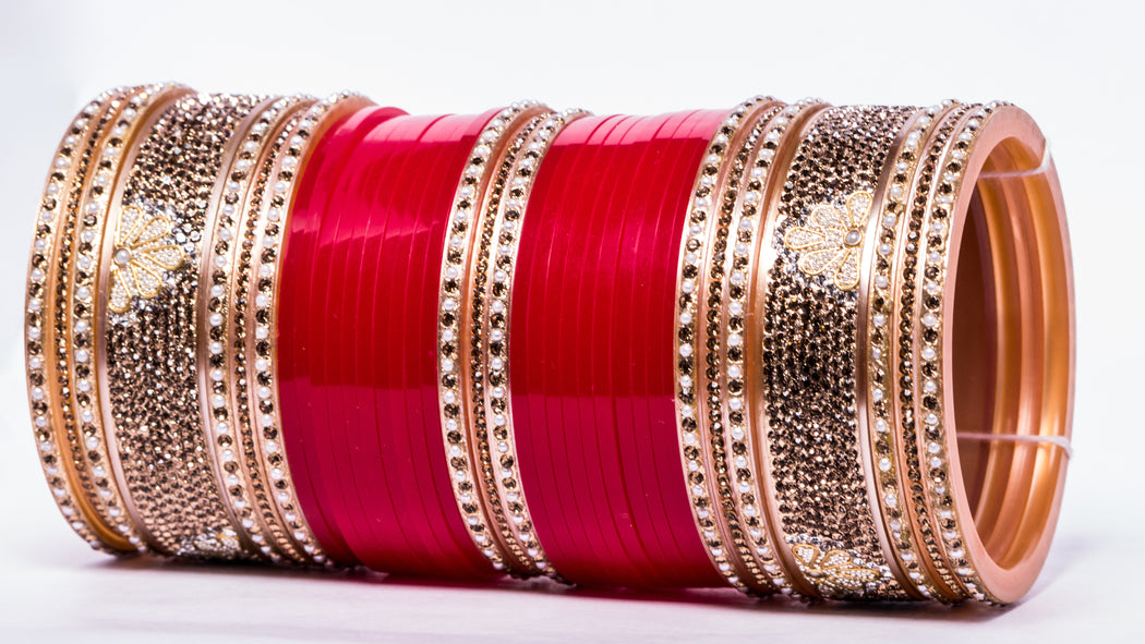 Bridal Chura for Women (Red & Golden) with spherical stones (Reverse VR- Article No. 18)