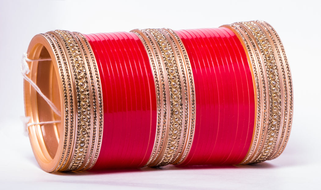 Bridal Chura for Women (Red & Golden) with spherical stones (Reverse VR- Article No. 19)