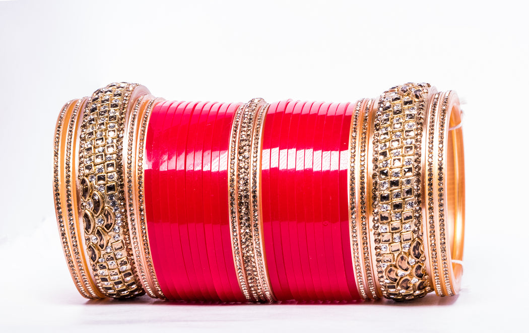 Bridal Chura for Women (Red & Golden) with square stones (Reverse VR- Article No. 25)