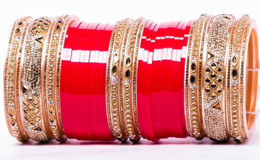 Tamanna Collection Bridal Chura for Women (Red & Golden) with stones (Reverse AR- Article No. 2)