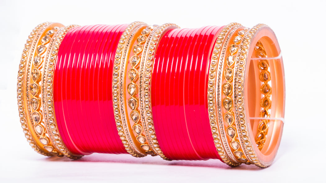 Tamanna Collection Bridal Chura for Women (Red & Golden) with drop like stones (Reverse AR- Article No. 3)