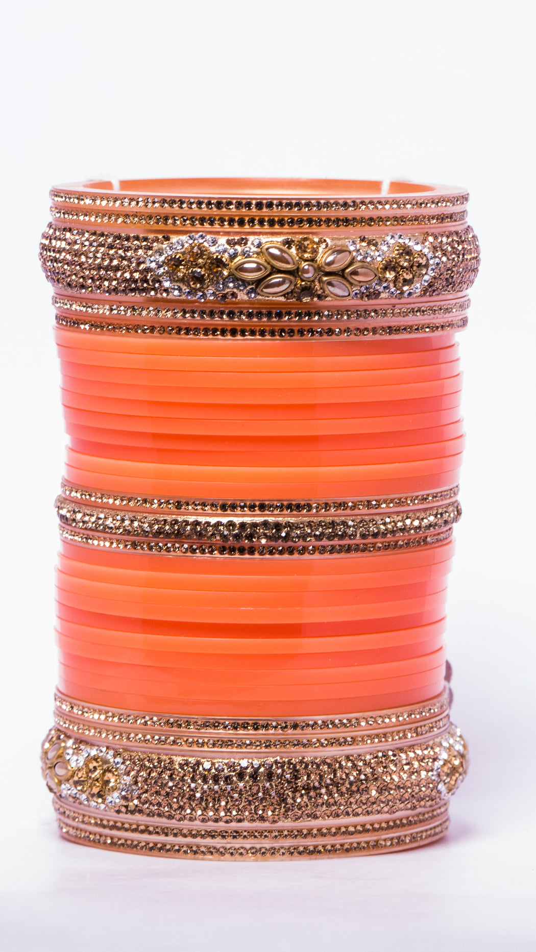 Tamanna Collection Bridal Chura for Women (Orange & Golden) with flower design stones (Reverse AR- Article No. 5)