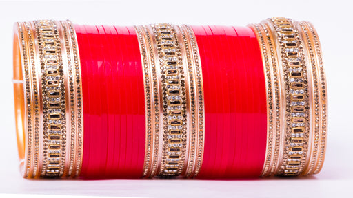 Bridal Chura for Women (Red & Golden) with brick design stones (Reverse AR- Article No. 7)