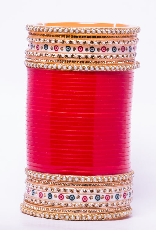 Bridal Chura for Women (Red, White & Golden) with white bangles design (Reverse AR- Article No. 8)