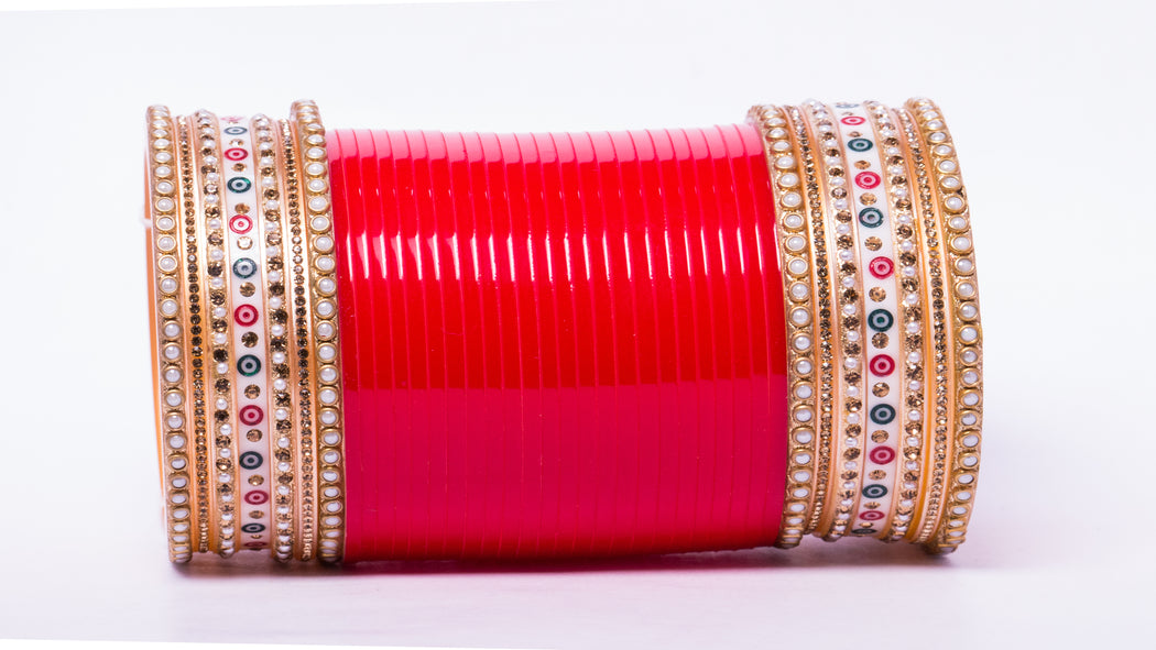 Bridal Chura for Women (Red, White & Golden) with white bangles design (Reverse AR- Article No. 8)