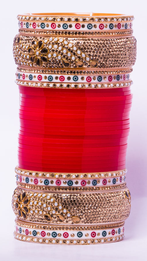 Bridal Chura for Women (Red, White & Golden) with white bangles design (Reverse AR- Article No. 9)