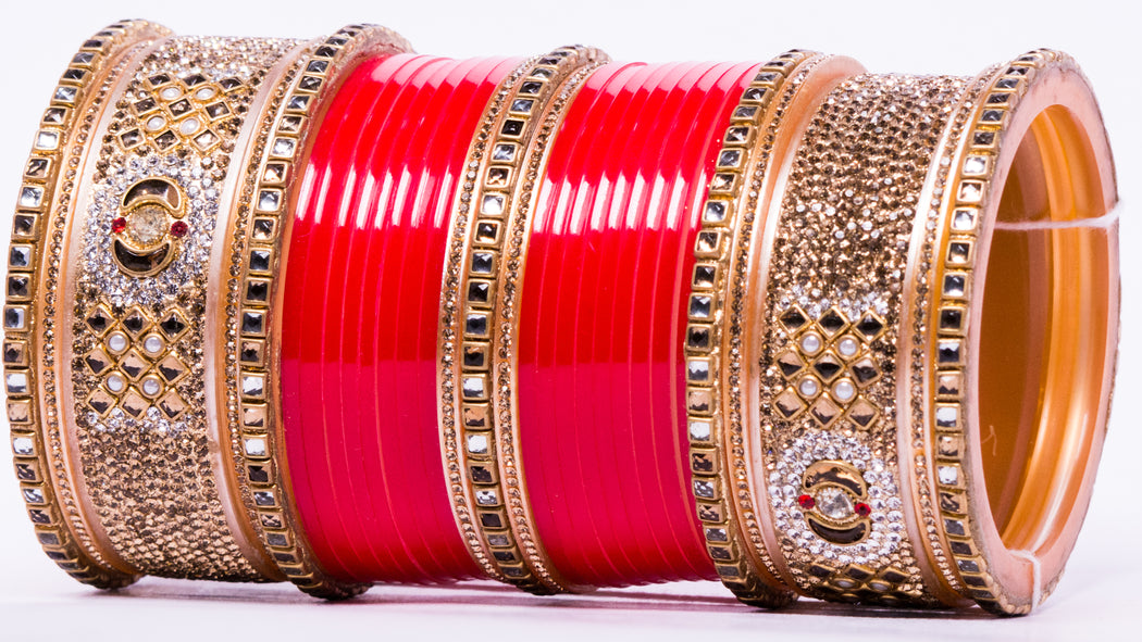 Bridal Chura for Women (Red & Golden) with designer stones (Reverse VR- Article No. 26)