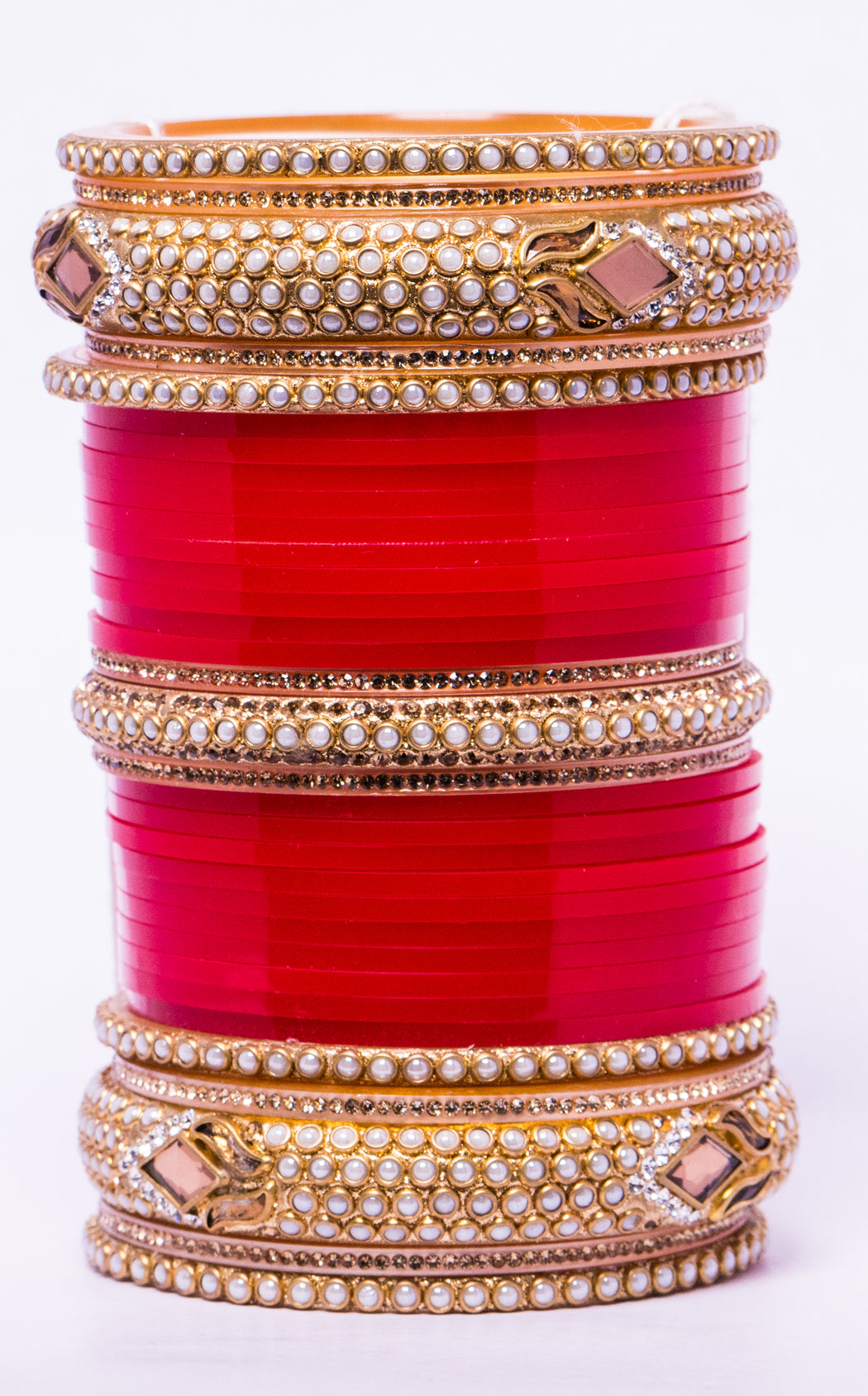 Bridal Chura for Women (Red & Golden) with rectangular flower like stones (Reverse VR- Article No. 10)