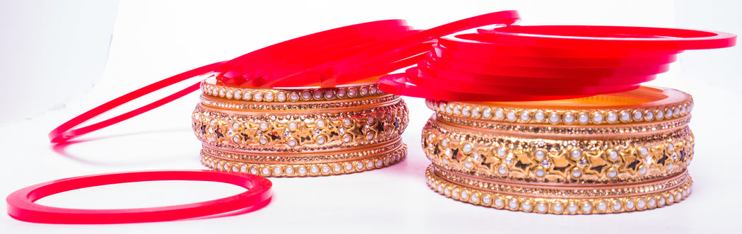 Bridal Chura for Women (Red & Golden) with spherical stones (Reverse VR- Article No. 22)