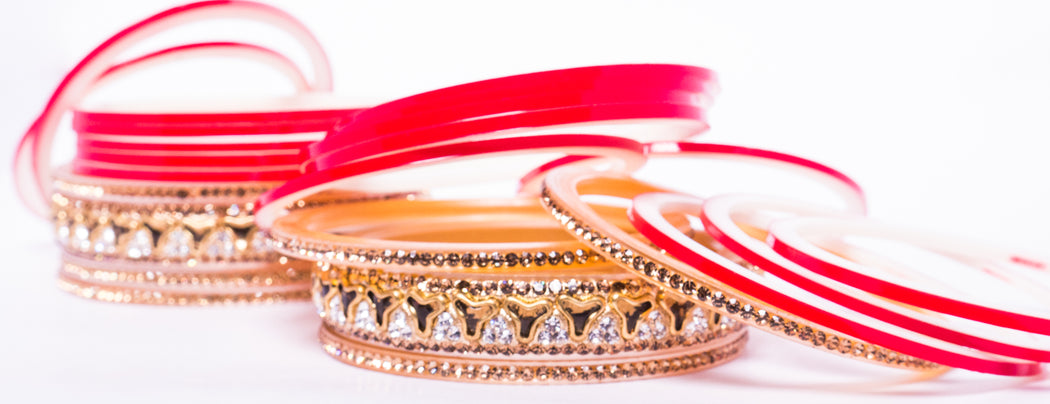 Bridal Chura for Women (Red & Golden) with boomerang like stones (Reverse VR- Article No. 20)