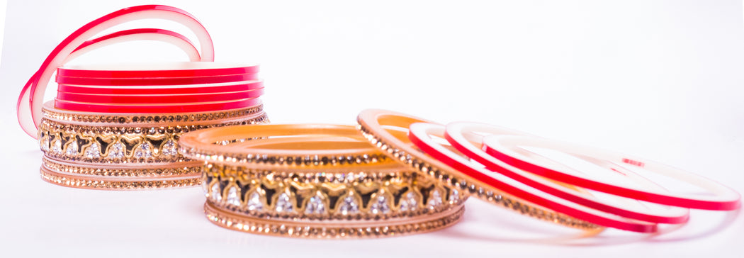 Bridal Chura for Women (Red & Golden) with boomerang like stones (Reverse VR- Article No. 20)