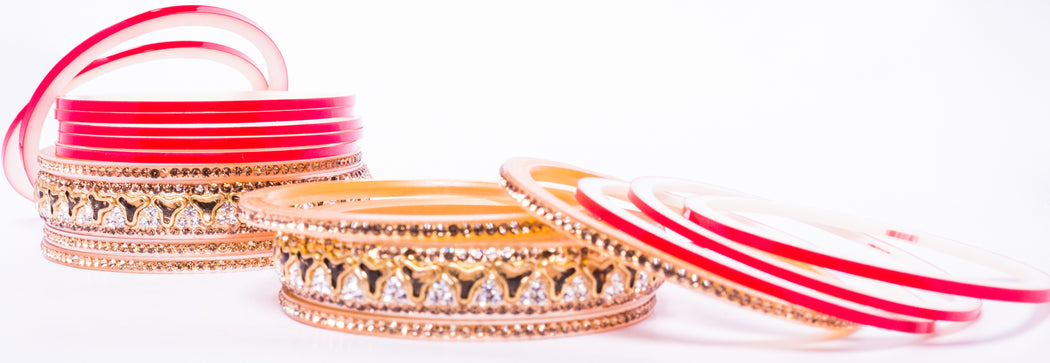 Bridal Chura for Women (Red & Golden) with boomerang like stones (Reverse VR- Article No. 20)