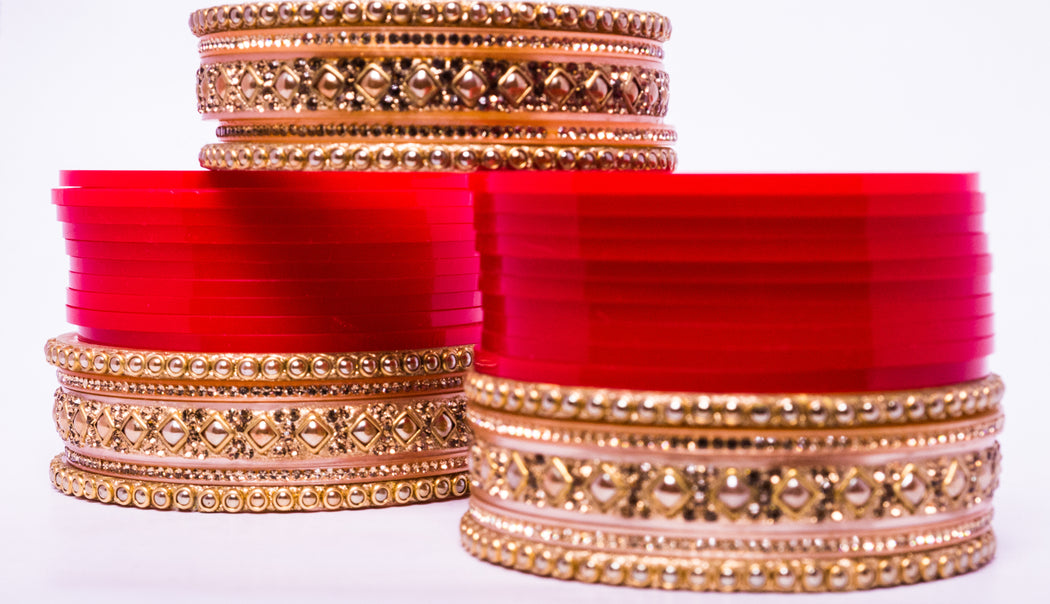 Bridal Chura for Women (Red & Golden) with leaf like stones (Reverse VR- Article No. 14)