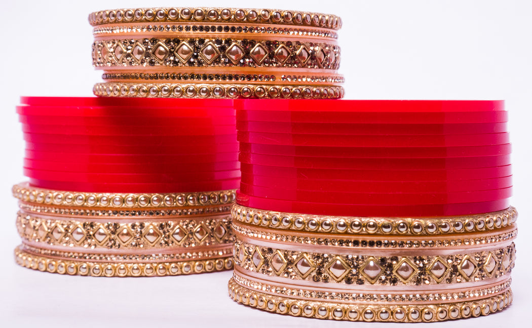 Bridal Chura for Women (Red & Golden) with leaf like stones (Reverse VR- Article No. 14)