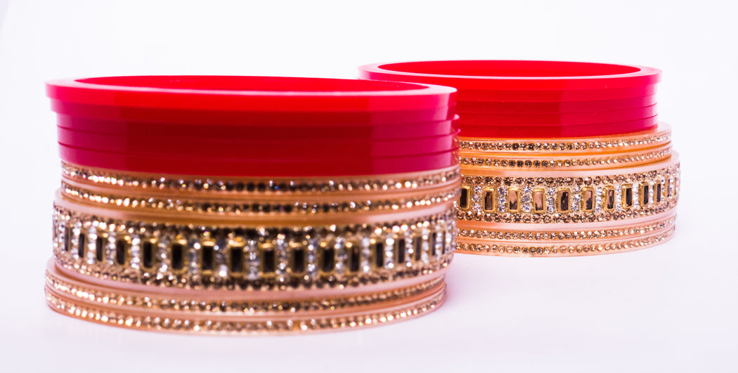 Bridal Chura for Women (Red & Golden) with brick design stones (Reverse AR- Article No. 7)