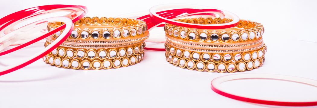 Bridal Chura for Women (Red & Golden) with circular mirror stones (Reverse VR- Article No. 12)