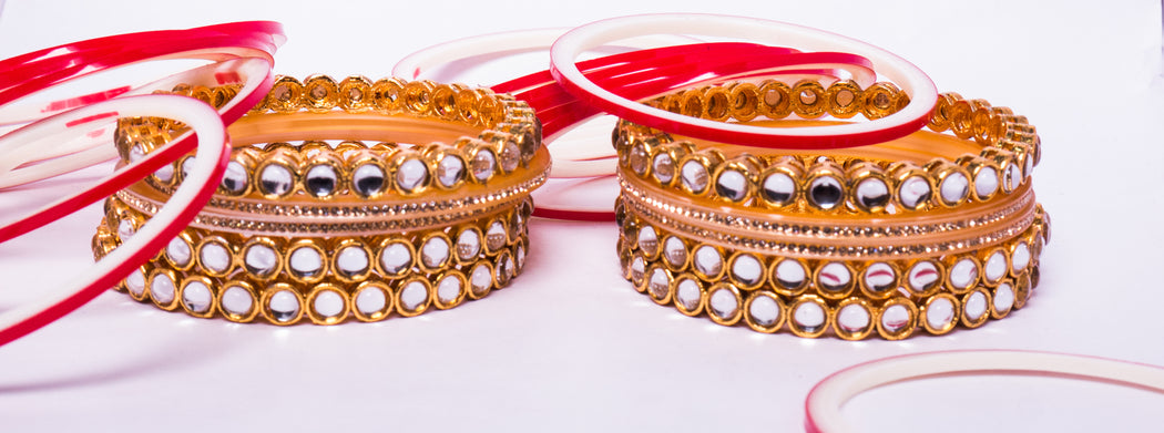 Bridal Chura for Women (Red & Golden) with circular mirror stones (Reverse VR- Article No. 12)