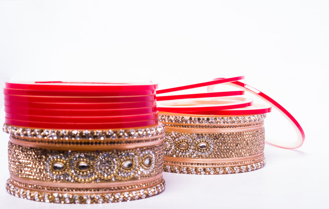 Bridal Chura for Women (Red & Golden) with drop like stones (Reverse VR- Article No. 11)