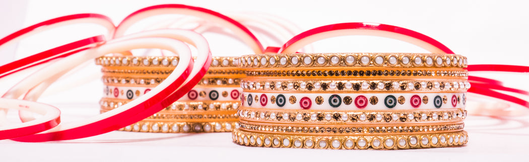 Bridal Chura for Women (Red, White & Golden) with white bangles design (Reverse AR- Article No. 8)