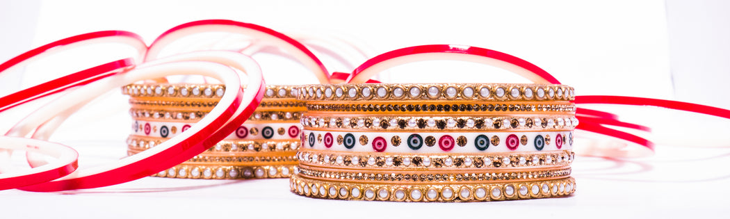 Bridal Chura for Women (Red, White & Golden) with white bangles design (Reverse AR- Article No. 8)