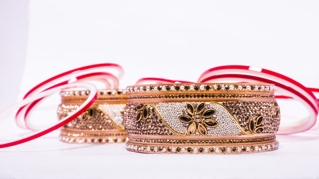 Bridal Chura for Women (Red, White & Golden) with white bangles design (Reverse AR- Article No. 9)