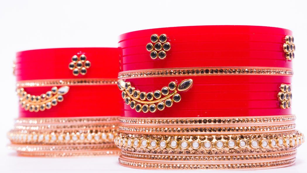 Bridal Chura for Women (Red & Golden) with leaf like stones (Reverse VR- Article No. 14)