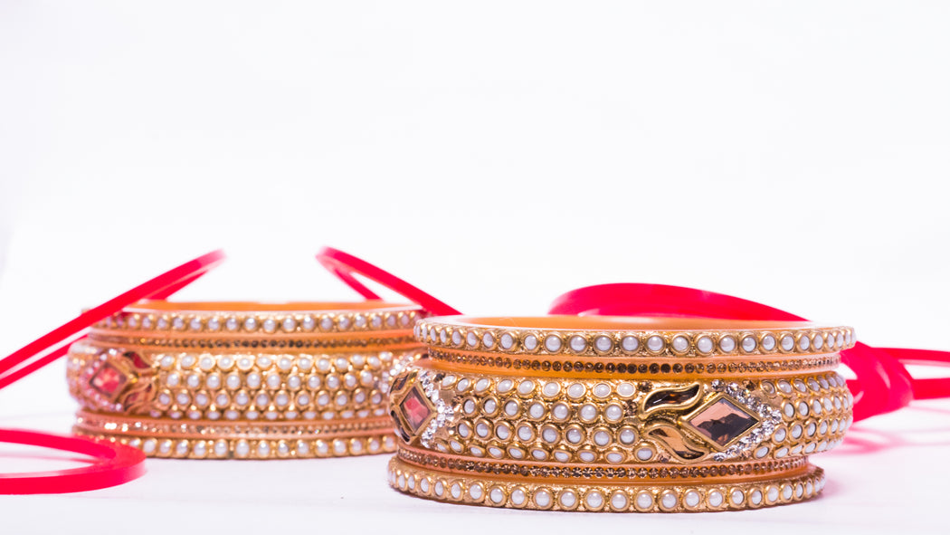 Bridal Chura for Women (Red & Golden) with rectangular flower like stones (Reverse VR- Article No. 10)